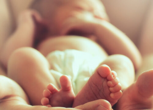 Photo of hands holding a newborn baby