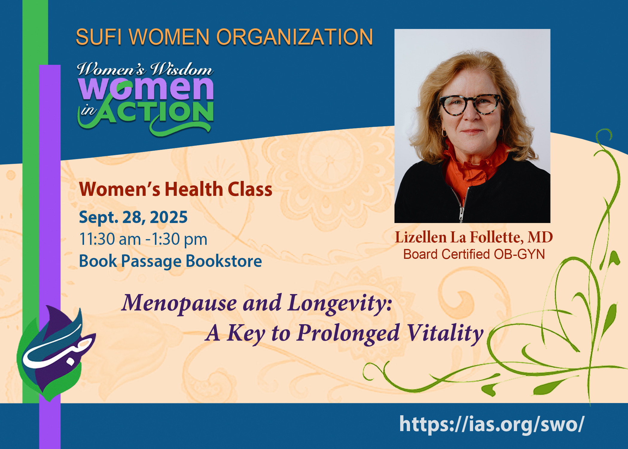 Women's Health Class on September 28th, 2025 from 11:30am to 1:30pm at the Book Passage Bookstore. Click on this image to Register.